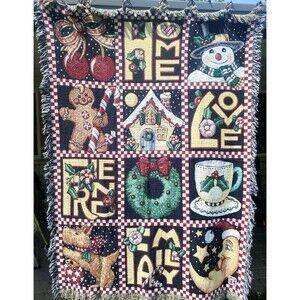 Mary Engelbreit Holiday Tapestry Throw Christmas Home Love Friend Family Afghan